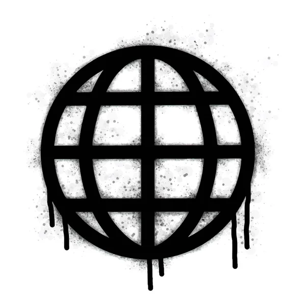 Collectie Van Graffiti Globe Tekens Spray Zwart Geschilderd Wit Globe — Stockvector