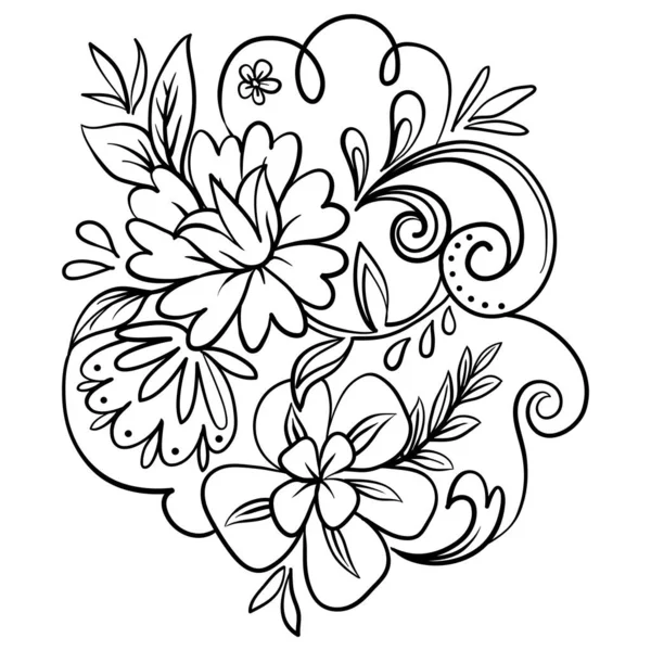 Met Hand Getekende Doodle Bloemen Vectorillustratie — Stockvector