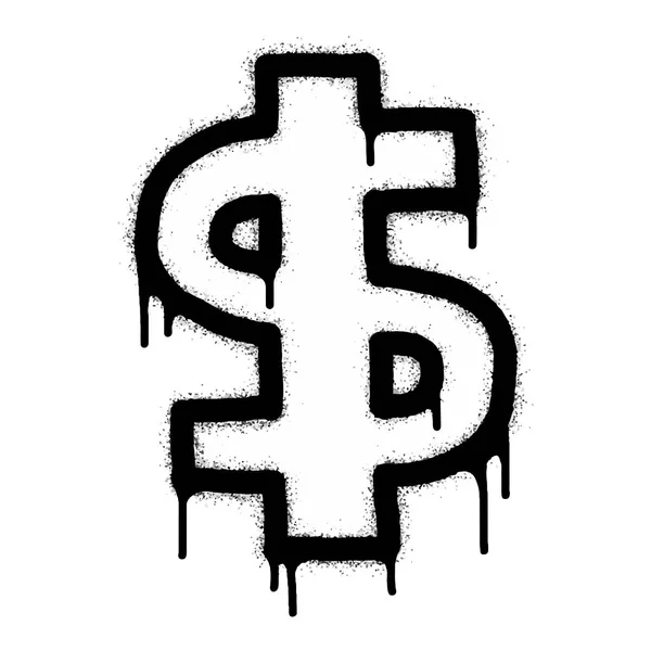 Spray Painted Graffiti Currency Black White Drops Sprayed Dollar Icon — Stock Vector