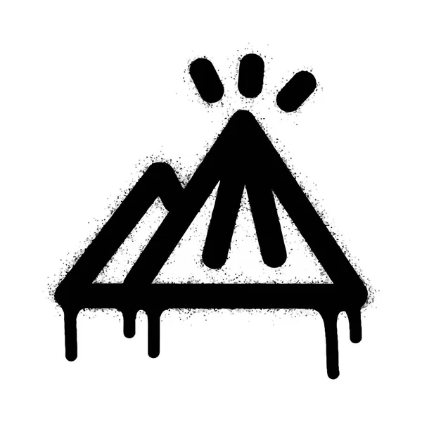 山の落書きのサイン白に黒噴霧 キャンプのシンボル 白地に隔離されてる ベクターイラスト — ストックベクタ