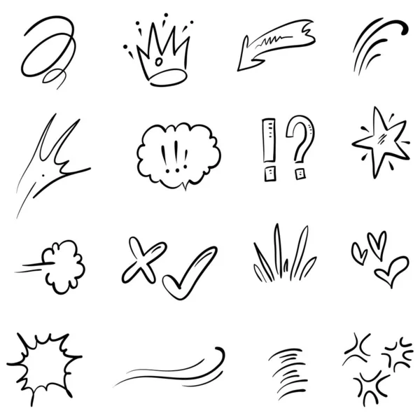 Set Vettoriale Cartoni Animati Disegnati Mano Segno Espressione Doodle Frecce — Vettoriale Stock