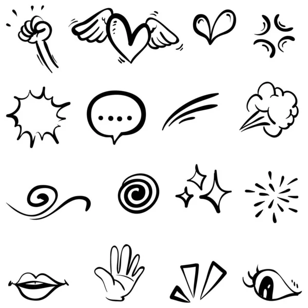 Ensemble Vectoriel Signes Expression Dessinés Main Flèches Directionnelles Courbes Éléments — Image vectorielle