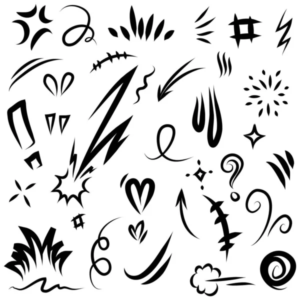 Vector Set Hand Drawn Cartoony Expression Sign Doodle Καμπυλωτά Κατευθυνόμενα — Διανυσματικό Αρχείο