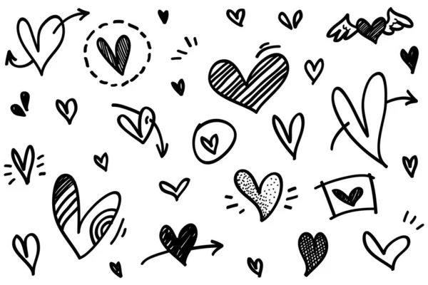Doodle Hearts Corazones Amor Dibujados Mano Ilustración Vectorial — Vector de stock