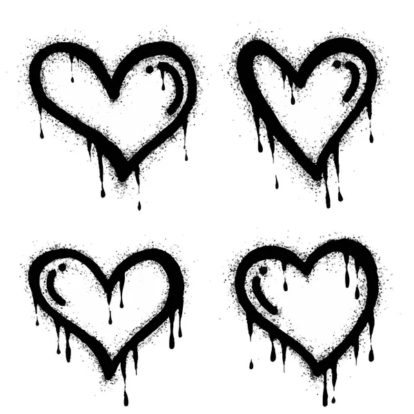 Σετ Καρδιές Γκράφιτι Πινακίδες Σπρέι Βαμμένο Μαύρο Λευκό Ερωτικό Σύμβολο — Διανυσματικό Αρχείο