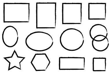 Round Frames and text boxes, grunge textured hand drawn elements set, vector illustration.