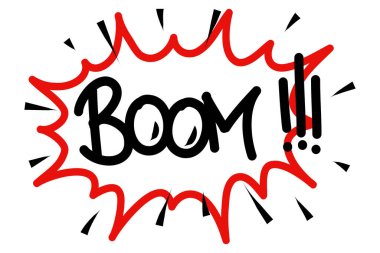 Bum Konuşma Balonu. Pankart, konuşma balonu, poster ve çıkartma konsepti, komik komik bir stil ve metin Boom. Patlama tasarımı, konuşma balonu afiş, poster ve internet için patlama mesajı. Görüntü