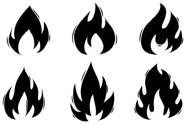 Kézzel Rajzolt Tűzikonok Tűz Lángok Ikonok Vektor Készlet Kézzel Rajzolt — Stock Vector