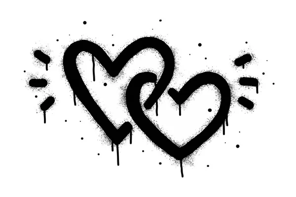 Sada Grafitových Srdíček Znamení Sprej Namalovaná Černě Bílo Symbol Pádu — Stockový vektor