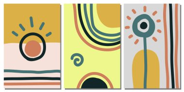 Set of stylish templates with organic abstract shapes and lines in nude colors. Pastel background in minimalist style. Contemporary vector Illustration