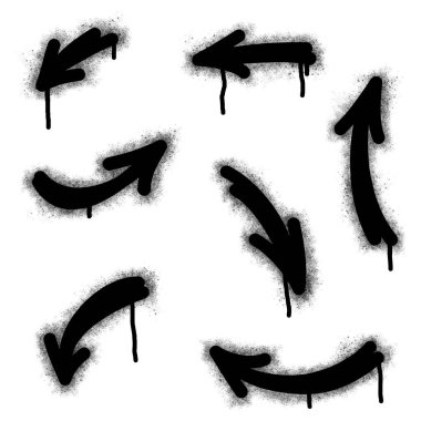 Sprey boyalı Grafiti oku beyaz bir arka plan ile izole edilmiş. Beyazın üzerine siyah püskürten graffiti oku. Vektör illüstrasyonu.