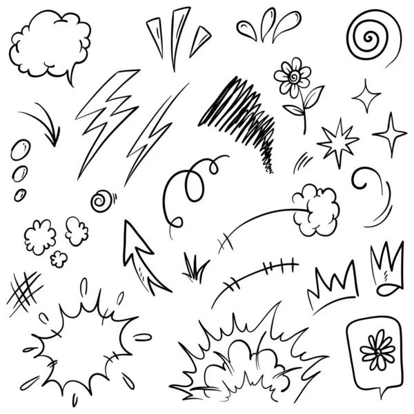 Vector Set Hand Drawn Cartoony Expression Sign Doodle Καμπυλωτά Κατευθυνόμενα — Διανυσματικό Αρχείο