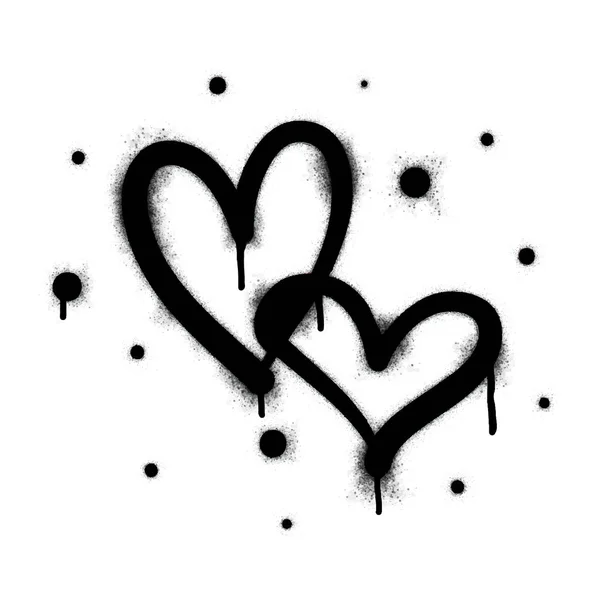 Spray Graffiti Hart Teken Zwart Geschilderd Wit Liefde Hart Druppel — Stockvector