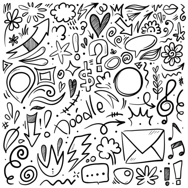 Vector Set Hand Drawn Cartoony Expression Sign Doodle Curve Directional — Stock Vector