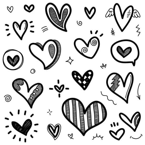 Doodle Hearts Met Hand Getrokken Liefdesharten Vectorillustratie — Stockvector