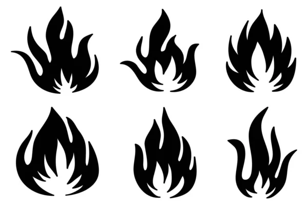 Icônes Feu Dessinées Main Ensemble Vectoriel Icônes Flammes Feu Croquis — Image vectorielle