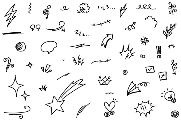 Doodle Lines Arrows Circles Curves Vector Hand Drawn Design Elements — Vetor de Stock