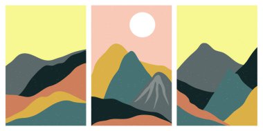 Japon arka planı ve çizgi dalga modeli vektörü. Geometrik desenli soyut şablon. Doğu tarzında dağ yerleşimi tasarımı.