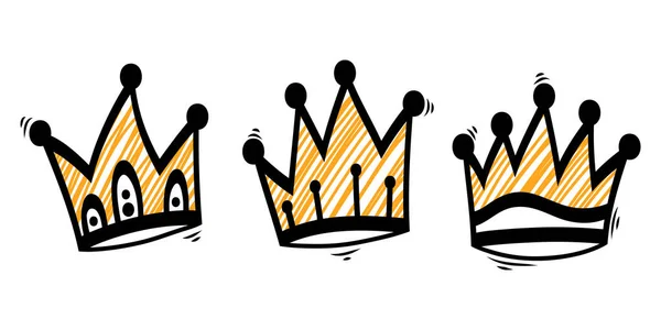 Doodle Crowns Line Art King Queen Crown Sketch Fellow Crowned — Stock Vector