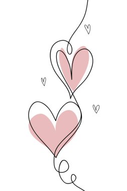 Kalp. Devamlı çizim çizimleri. El çizimi karalama vektör çizimi aralıksız bir çizgide. Çizgi sanat dekoratif tasarımı