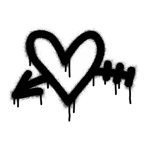 喷涂在白色上的黑色涂鸦心征 爱的心脏下降的象征 被白色背景隔离 矢量说明 — 图库矢量图片