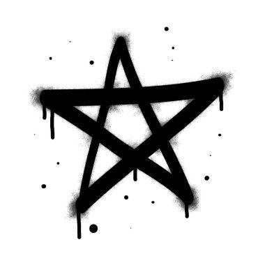 Sprey graffiti yıldız sembolü beyaza siyaha boyanmış. Yıldız sembolü. Beyaz bir arka planda izole edilmiş. vektör illüstrasyonu
