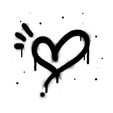Beyaza siyahla boyanmış grafiti kalp işareti. Aşk kalp damlası sembolü. Beyaz bir arka planda izole edilmiş. vektör illüstrasyonu