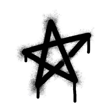Sprey graffiti yıldız sembolü beyaza siyaha boyanmış. Yıldız sembolü. Beyaz bir arka planda izole edilmiş. vektör illüstrasyonu