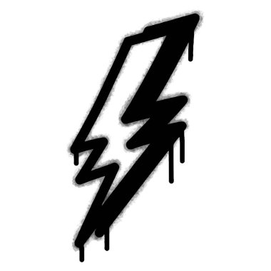 Sprey boyalı Grafiti elektrikli yıldırım sembolü beyaz bir arka plan ile izole edilmiş. Grafiti elektrikli yıldırım simgesi, üzerine siyah ve beyaz püskürtülmüş. Vektör illüstrasyonu.