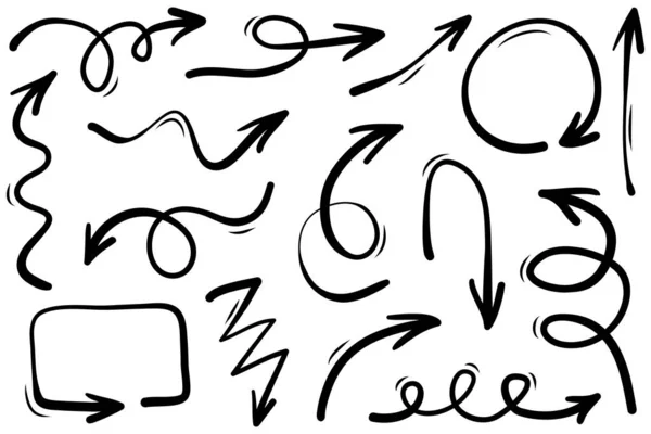 Set Hand Drawn Arrows Vector Doodle Design Elements Illustration White — Stock Vector