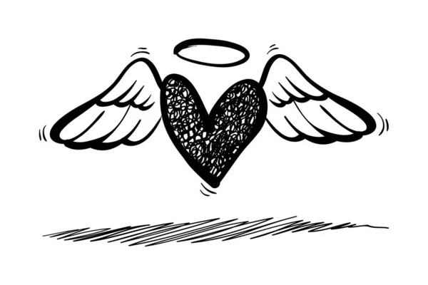 Doodle Hearts Corazón Amor Alado Dibujado Mano Ilustración Vectorial — Vector de stock