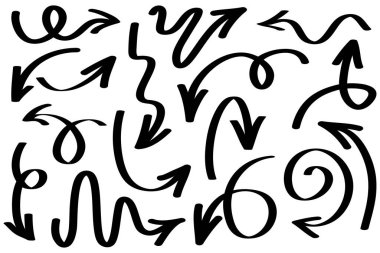 Elle çizilmiş oklar. Vektör karalama tasarım elementleri. İş bilgileri, afişler, web ve konsept tasarımı için beyaz arkaplan üzerine resim..