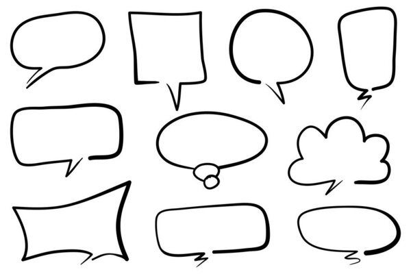 Hand drawn set of speech bubbles isolated . Doodle set element. Vector illustration.