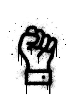 Sprey grafitili yumruk beyaza siyaha boyanmış. El sembolü. El ele tutuşun Beyaz arka planda izole edilmiş. vektör illüstrasyonu