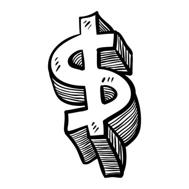 Dolar ikonu karalaması. El çizimi dolar simgesi