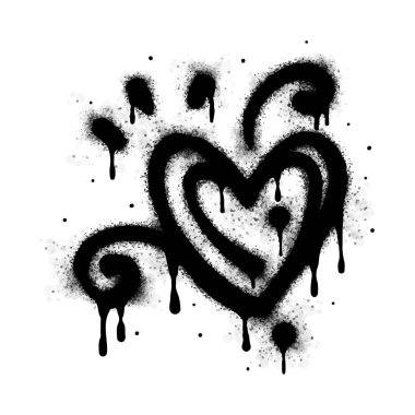 Spray graffiti heart sign painted in black on white. Love heart drop symbol. isolated on a white background. vector illustration clipart