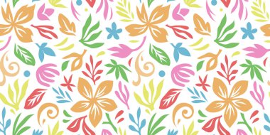 Renkli el yazması karalama kolajlı soyut bitki yaprağı deseni. Organik yapraklar karikatür arka planı, basit doğa şekilleri klasik pastel.