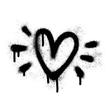 Beyaza siyahla boyanmış grafiti kalp işareti. Aşk kalp damlası sembolü. Beyaz bir arka planda izole edilmiş. vektör illüstrasyonu