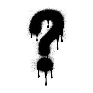 Sprey boyalı Grafiti soru işareti, ünlem işareti beyaz arka planda izole edilmiş Spreyleme simgesi. Grafiti, beyaz üzerine aşırı siyah püskürtülmüş İşaret Yok sembolü. Vektör illüstrasyonu.