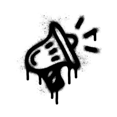 Sprey boyalı Grafiti megafon ikonu, beyaz arkaplan ile izole edilmiş. Grafiti megafonu, üzerine siyah ve beyaz püskürtülmüş. Vektör illüstrasyonu.