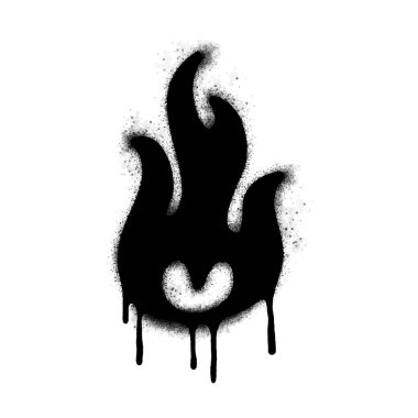 Sprey boyalı Grafiti Ateş alev ikonu, beyaz bir arka plan ile izole edilmiş. Grafiti Ateş Alevi simgesi üzerine siyah püskürtülmüş