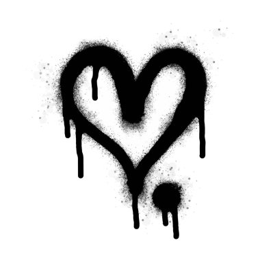 Beyaza siyahla boyanmış grafiti kalp işareti. Aşk kalp damlası sembolü. Beyaz bir arka planda izole edilmiş. vektör illüstrasyonu