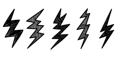 El çizimi vektör karalama elektrik yıldırım sembolü çizim çizimi. Renkli. gök gürültüsü simgesi karalama simgesi.