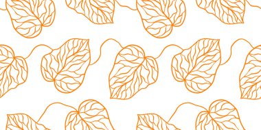 El çizimi basit, soyut yaprak izi. Moda kolaj ana hatları. Kumaş tasarımı için modaya uygun şablon.