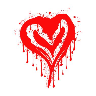 Kırmızıya boyanmış graffiti kalp işareti. Aşk kalp damlası sembolü. Beyaz bir arka planda izole edilmiş. vektör illüstrasyonu