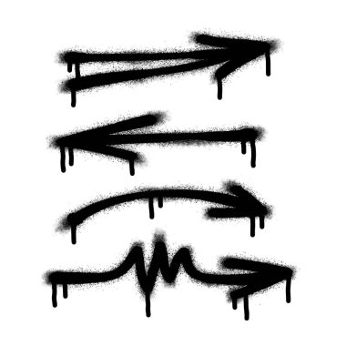 Sprey Graffiti oku, püskürtülmüş ikon oku beyaz arkaplanda izole edilmiş. Beyaz üzerine siyahla boyanmış ok sembolü. Vektör illüstrasyonu.