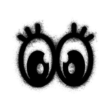 Sprey boyalı karikatür göz küreleri koleksiyonu beyazın üzerine siyahla yazıldı. Çizgi film göz sembolü. Beyaz arka planda izole edilmiş. vektör illüstrasyonu