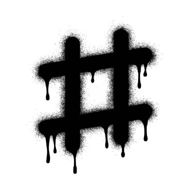 Sprey boyalı Grafiti etiket simgesi beyaz arkaplan ile izole edilmiş. Grafiti hash etiketi üzerinde siyah üzerine beyaz sprey. Vektör illüstrasyonu.