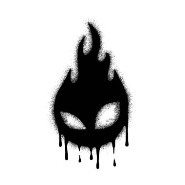 Ateş emojisi grafiti spreyi beyaza siyaha boyanmış.