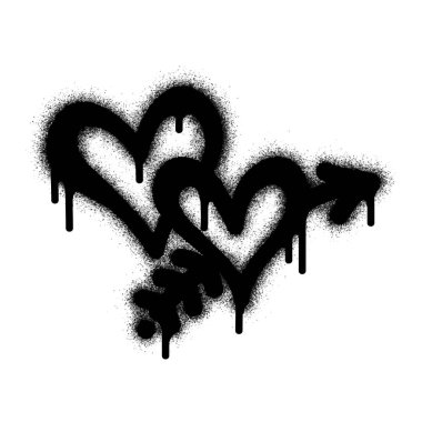 Kalp işaretini beyaza boyanmış grafiti okuyla spreyle. Kalbe düşen aşkın sembolü. Beyaz arka planda izole edilmiş. vektör illüstrasyonu